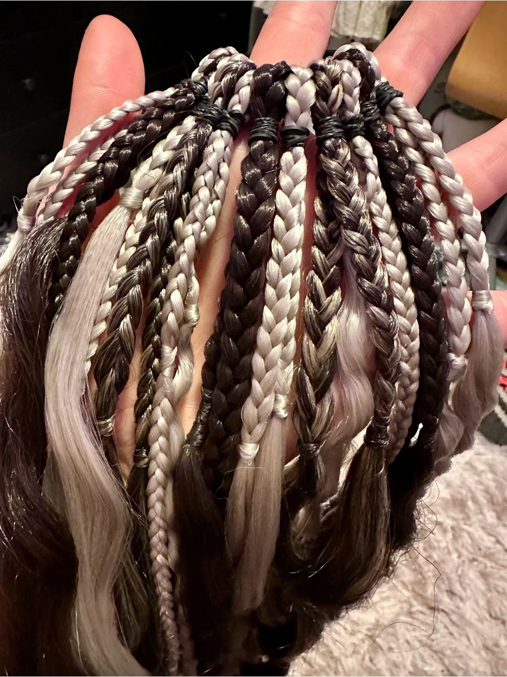 Hand-Tied Women's Hair Extensions in Brown with White Highlights